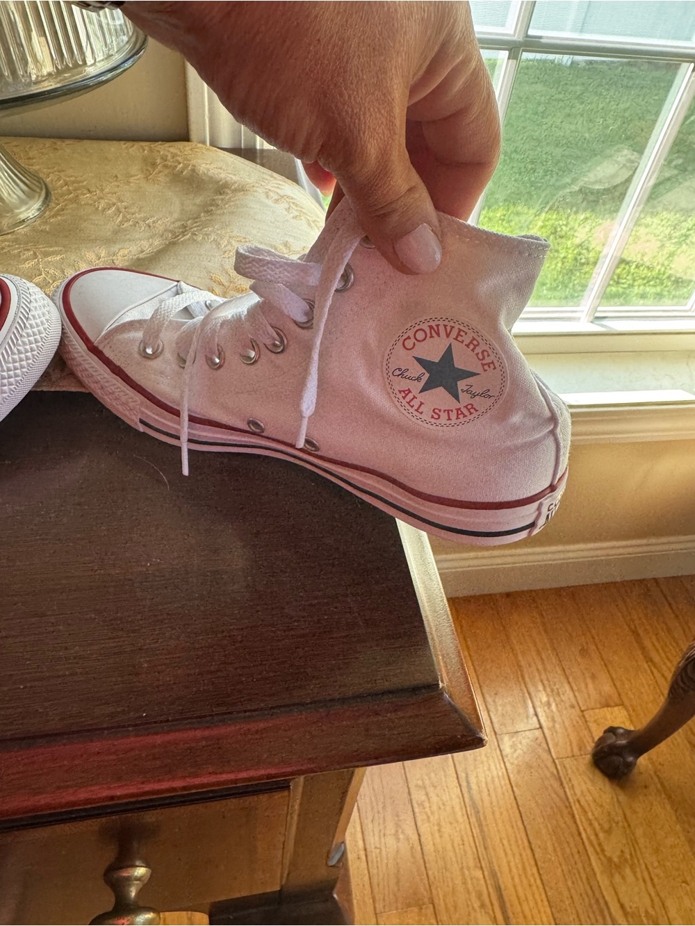 Converse White High-Top Sneakers with Red Sole Stripe - Picture 6 of 7